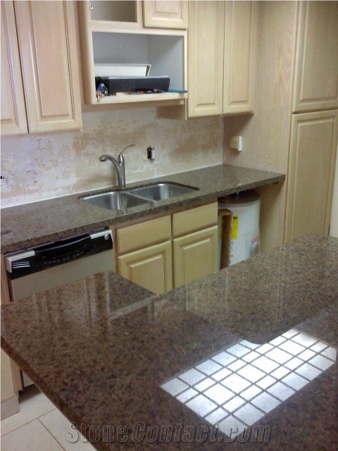 Tropic Brown 2cm Kitchen Countertop Sink Area is a Mitered Eased Edge