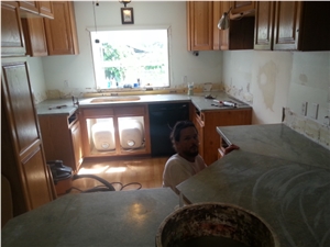 Tropic Brown 2cm Kitchen Countertop Sink Area is a Mitered Eased Edge