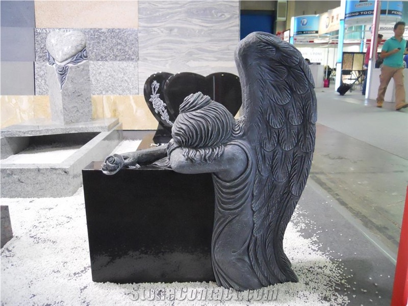 China Black Granite Polish Tombstone / Monument