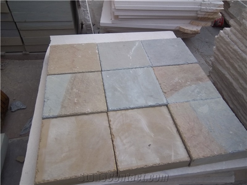 China Dual Color Yellow and Grey Sanstone Honed Cube Stone/Pavers
