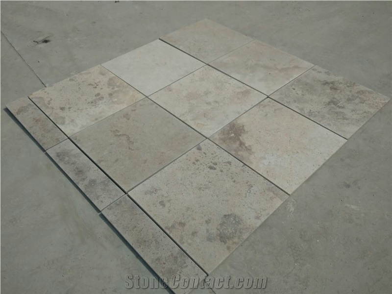 China Light Beige Coffee Brown Travertine Polished Slab & Tile