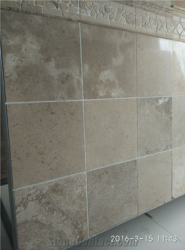 China Light Beige Coffee Brown Travertine Polished Slab & Tile