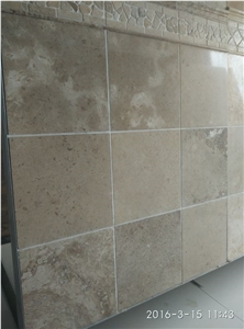 China Light Beige Coffee Brown Travertine Polished Slab & Tile