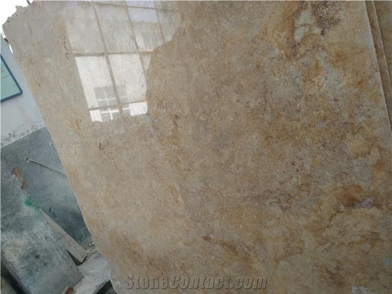 China Light Beige Coffee Brown Travertine Polished Slab & Tile