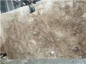 China Light Beige Coffee Brown Travertine Polished Slab & Tile