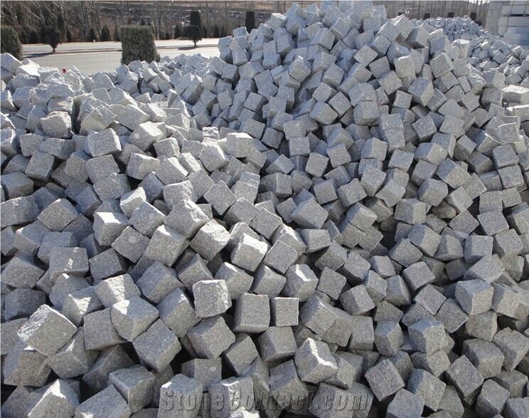 G341 China Light Grey White Granite Paving Sets Cube Stone Paver