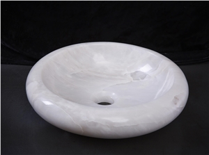 White Onyx Round Washbasin Bathroom Sink Wash Bowl