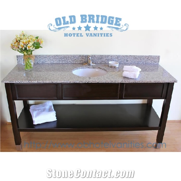 New Design Vanity Case with Solid Wood Legs Granite Bath Top