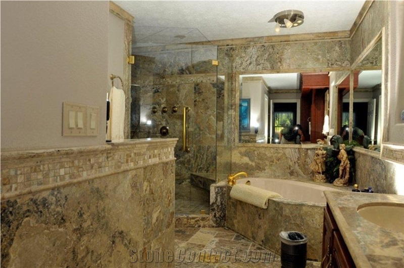 Scabas Travertine Bathroom Decoration, Multicolor Travertine Bath Flooring, Walling Tiles