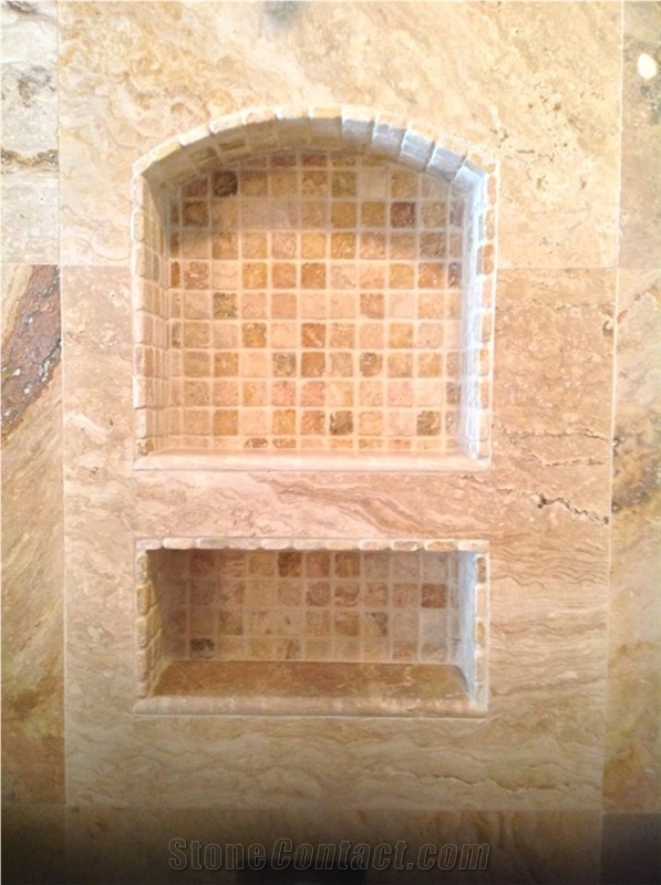 Scabas Travertine Bathroom Decoration, Multicolor Travertine Bath Flooring, Walling Tiles