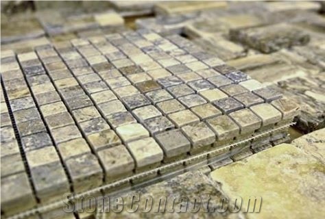 Silver Travertine Tumbled Mosaic, Grey Travertine Mosaic