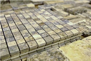 Silver Travertine Tumbled Mosaic, Grey Travertine Mosaic