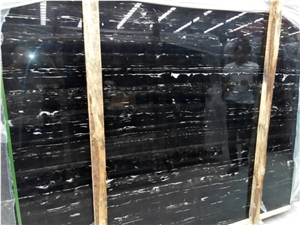 China Black Marble Silver Dragon Slabs & Tiles Blocks Nature Stone Straight Veins 18mm