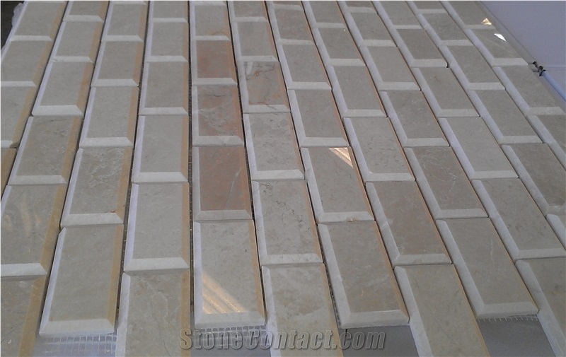Bevelled Edge Beige Travertine Mosaic, Denizli Travertine Mosaic
