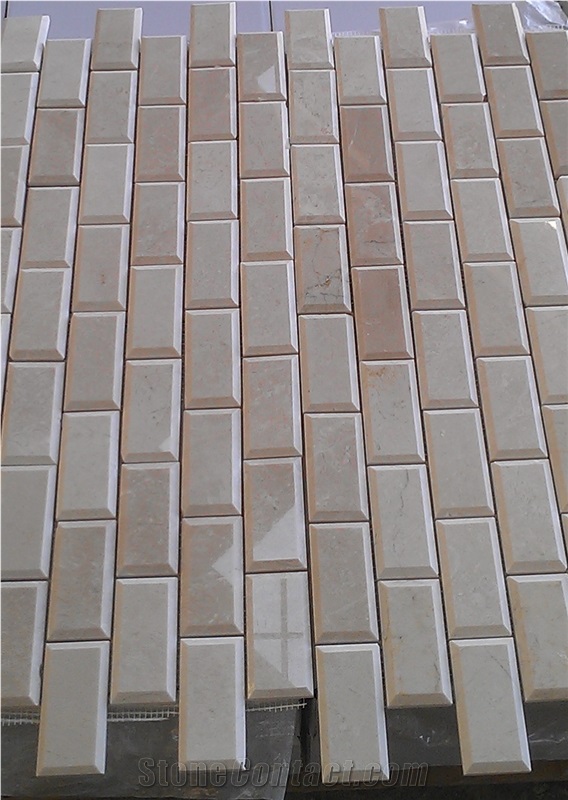 Bevelled Edge Beige Travertine Mosaic, Denizli Travertine Mosaic