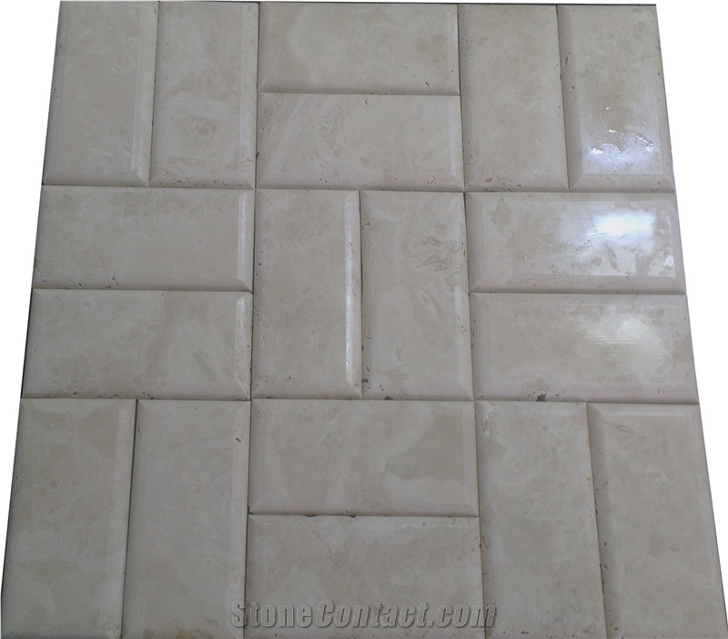 Bevelled Edge Beige Travertine Mosaic, Denizli Travertine Mosaic