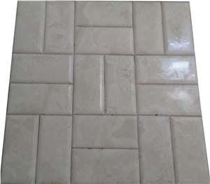 Bevelled Edge Beige Travertine Mosaic, Denizli Travertine Mosaic