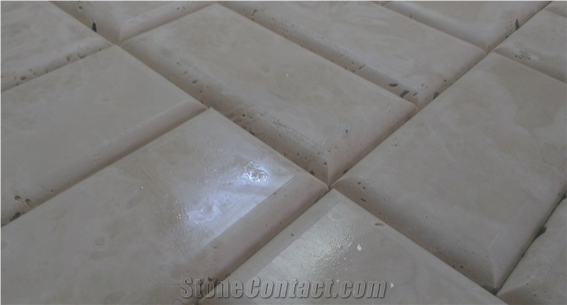 Bevelled Edge Beige Travertine Mosaic, Denizli Travertine Mosaic