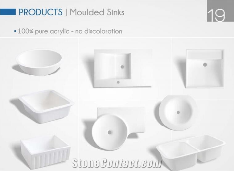 100% Pure Acrylic Solid Surface Discoloration Moulded Round Sink Basins