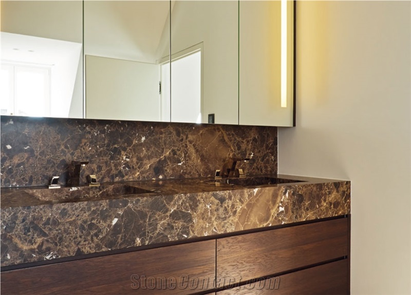 Dark Emperador Marble Vanity Counter Tops, Brown Marble Bath Tops, Countertops