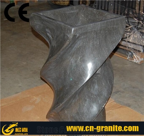 Balck Limestone Pedestal Sink & Basins Washing Basin Wash Basin Price Spiral Design Pedestal Sinks