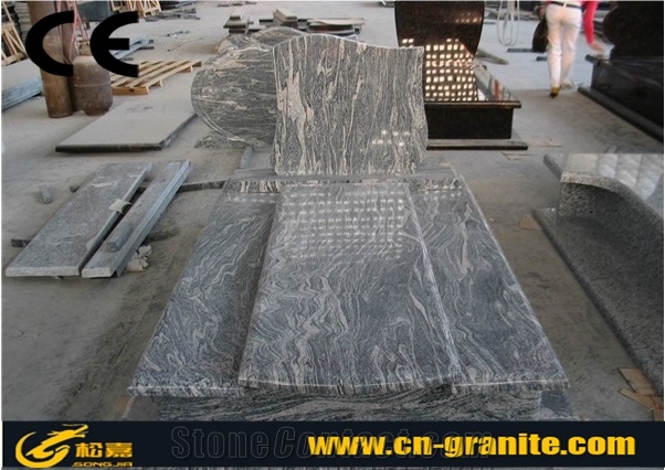 China Juparana Granite Tombstone & Monument Grey Chinese Granite Stone Memorials Gravestone & Headstone Export