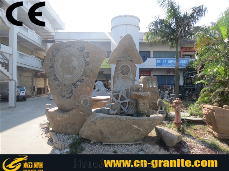 China Natural Stone Water Features Fountain Chocolate Fountain Chinese Yellow Outside Fountain