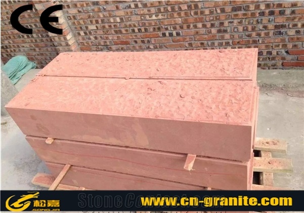 China Red Sandstone Curbstone Kerbstone Red Natural Stone Road Stone Interlock Tiles & Amp Kerbstone