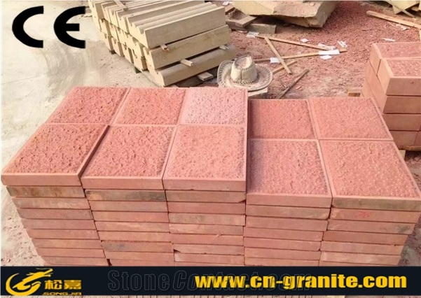 China Red Sandstone Curbstone Kerbstone Red Natural Stone Road Stone Interlock Tiles & Amp Kerbstone