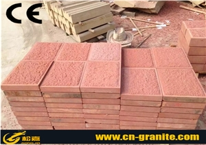 China Red Sandstone Curbstone Kerbstone Red Natural Stone Road Stone Interlock Tiles & Amp Kerbstone