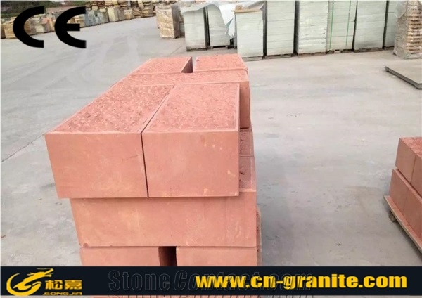 China Red Sandstone Curbstone Kerbstone Red Natural Stone Road Stone Interlock Tiles & Amp Kerbstone