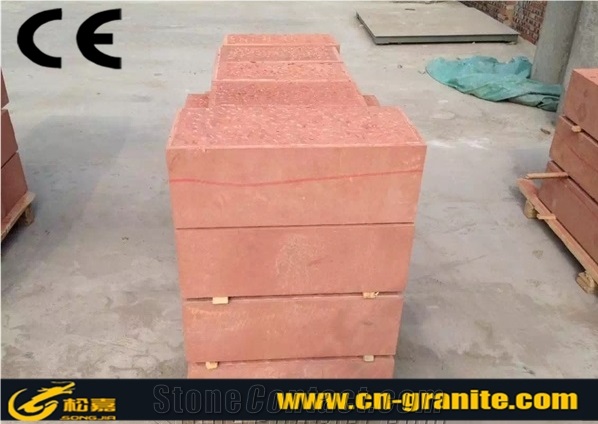 China Red Sandstone Curbstone Kerbstone Red Natural Stone Road Stone Interlock Tiles & Amp Kerbstone