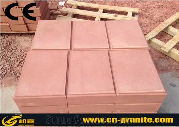 China Red Sandstone Curbstone Kerbstone Red Natural Stone Road Stone Interlock Tiles & Amp Kerbstone