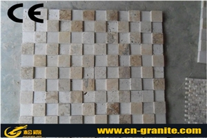 China White Travertine Mosaic Tiles,China Split Face Mosaic Wall Pattern