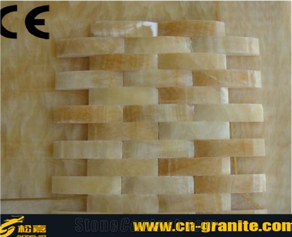China Yellow Onyx Mosaic Pattern Yellow Pattern Stone Wall Clad Panels Bathroom Design