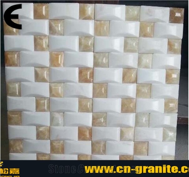 China Yellow Onyx Mosaic Pattern Yellow Pattern Stone Wall Clad Panels Bathroom Design