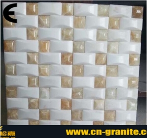 China Yellow Onyx Mosaic Pattern Yellow Pattern Stone Wall Clad Panels Bathroom Design