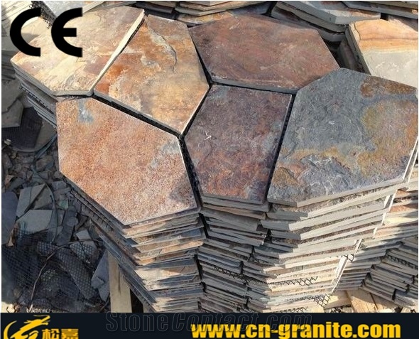 China Yellow Slate Flagstone Rusty Slate Crazy Paving Random Flagstones
