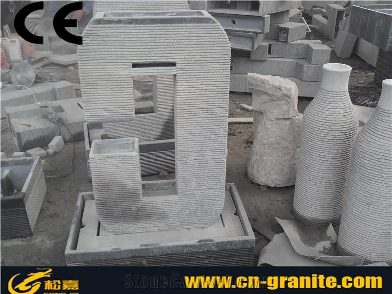 Chinese Grey Granite Stone Water Features Fountain Indoor Artificial Waterfall Fountain Sculpture Stone