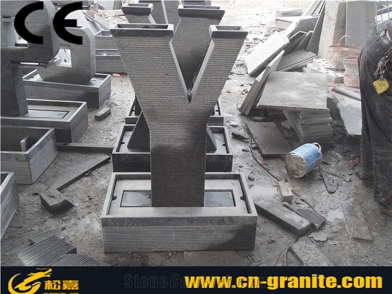 Chinese Grey Granite Stone Water Features Fountain Indoor Artificial Waterfall Fountain Sculpture Stone