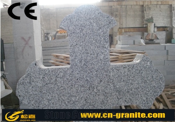 G603 Grey Granite Tombstone & Monument, Chinese Grey Granite Polished Western Style Cross Tombstone