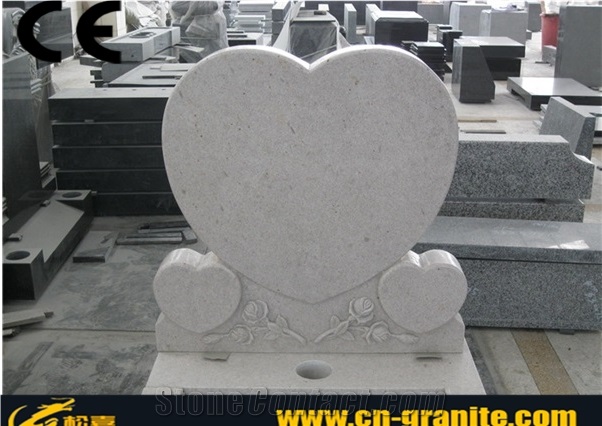 Poland Design China Pearl White Granite Monument & Tombstone with Rose Craving Funeral Monument Prices Angel Heart Monument Tombstone
