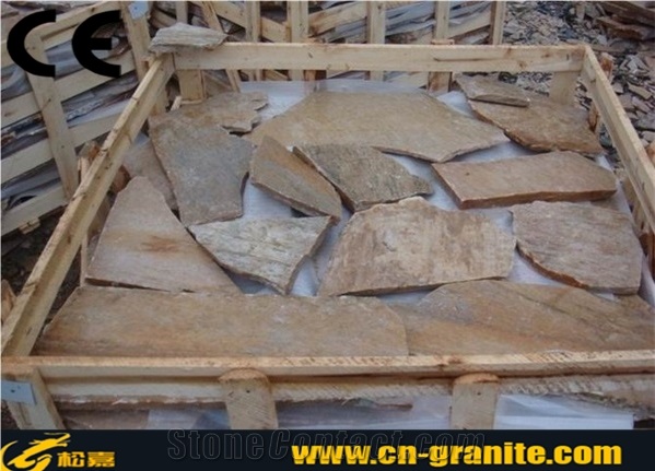 Yellow Random Flagstones China Crazy Paving Stone China Yellow Quartzite Flagstone Flagstone with Mesh Backing