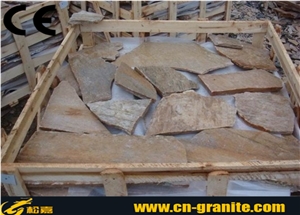 Yellow Random Flagstones China Crazy Paving Stone China Yellow Quartzite Flagstone Flagstone with Mesh Backing