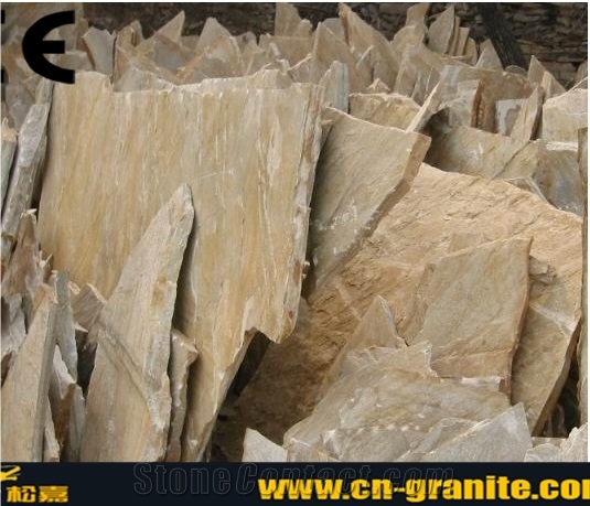 Yellow Random Flagstones China Crazy Paving Stone China Yellow Quartzite Flagstone Flagstone with Mesh Backing
