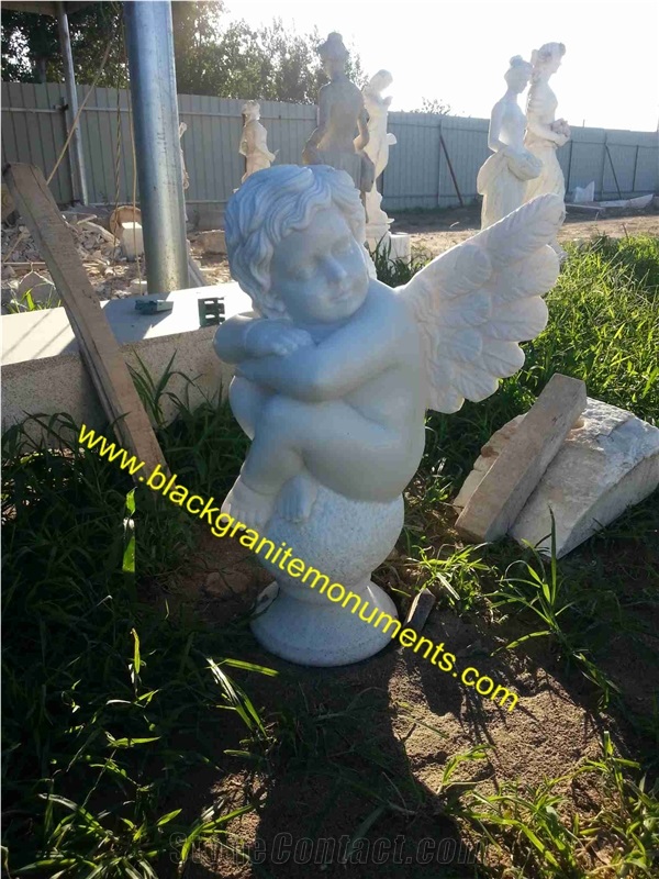 White Marble Sculpture, Handcarved Cherub Angel Sculptures, Angel Child Statues