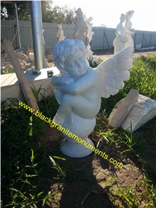 White Marble Sculpture, Handcarved Cherub Angel Sculptures, Angel Child Statues