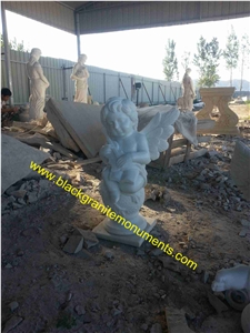 White Marble Sculpture, Handcarved Cherub Angel Sculptures, Angel Child Statues