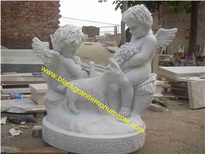 White Marble Sculpture, Handcarved Cherub Angel Sculptures, Angel Child Statues