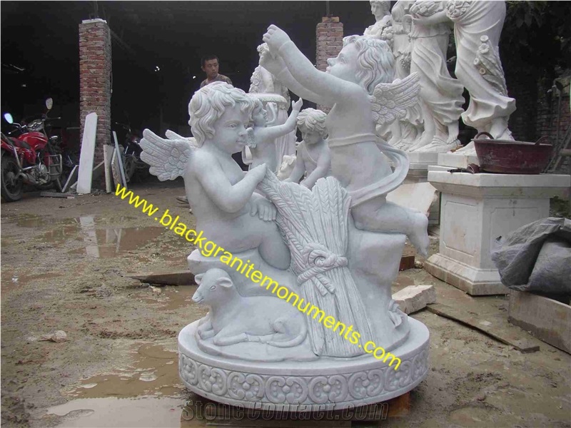 White Marble Sculpture, Handcarved Garden Statue, Angel Sculptures
